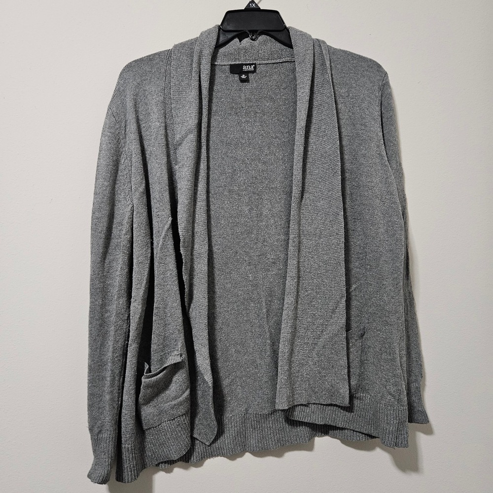 ana A New Approach Gray Open Front Shawl Collar Cardigan Sweater Womens XL